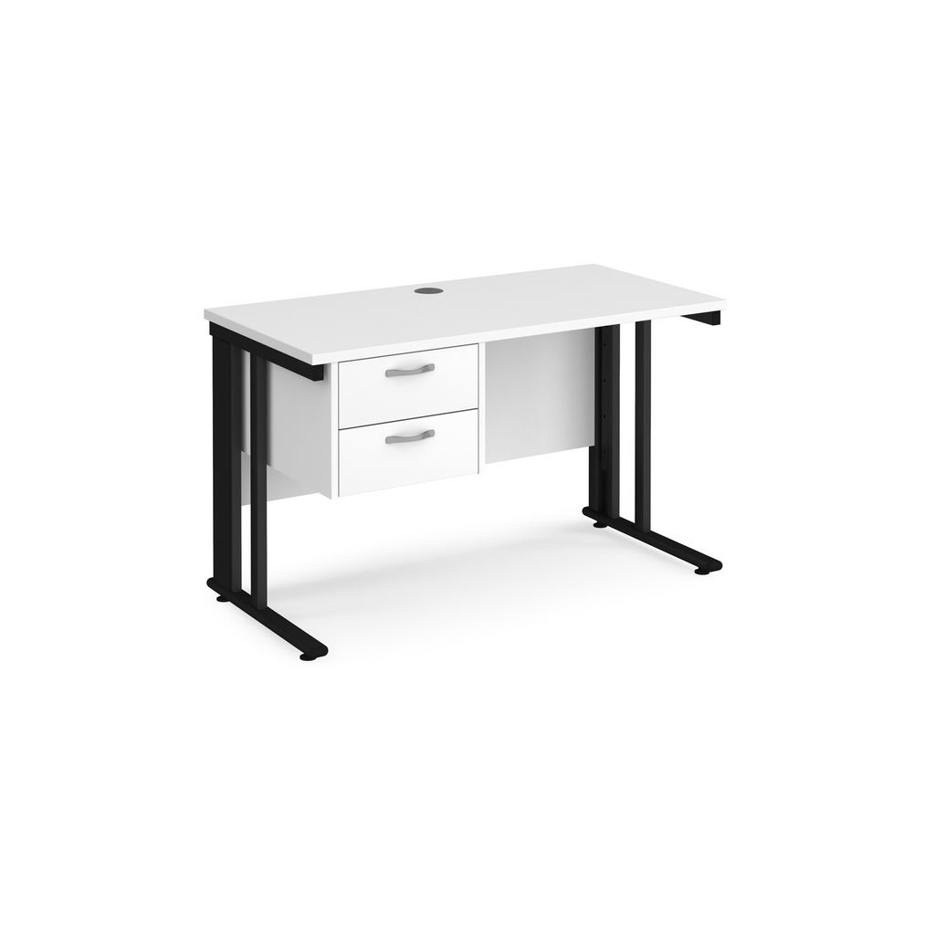 Picture of Maestro 25 straight desk 1200mm x 600mm with 2 drawer pedestal - black cable managed leg frame, white top