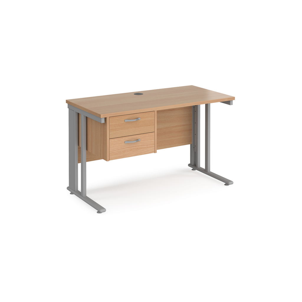 Picture of Maestro 25 straight desk 1200mm x 600mm with 2 drawer pedestal - silver cable managed leg frame, beech top