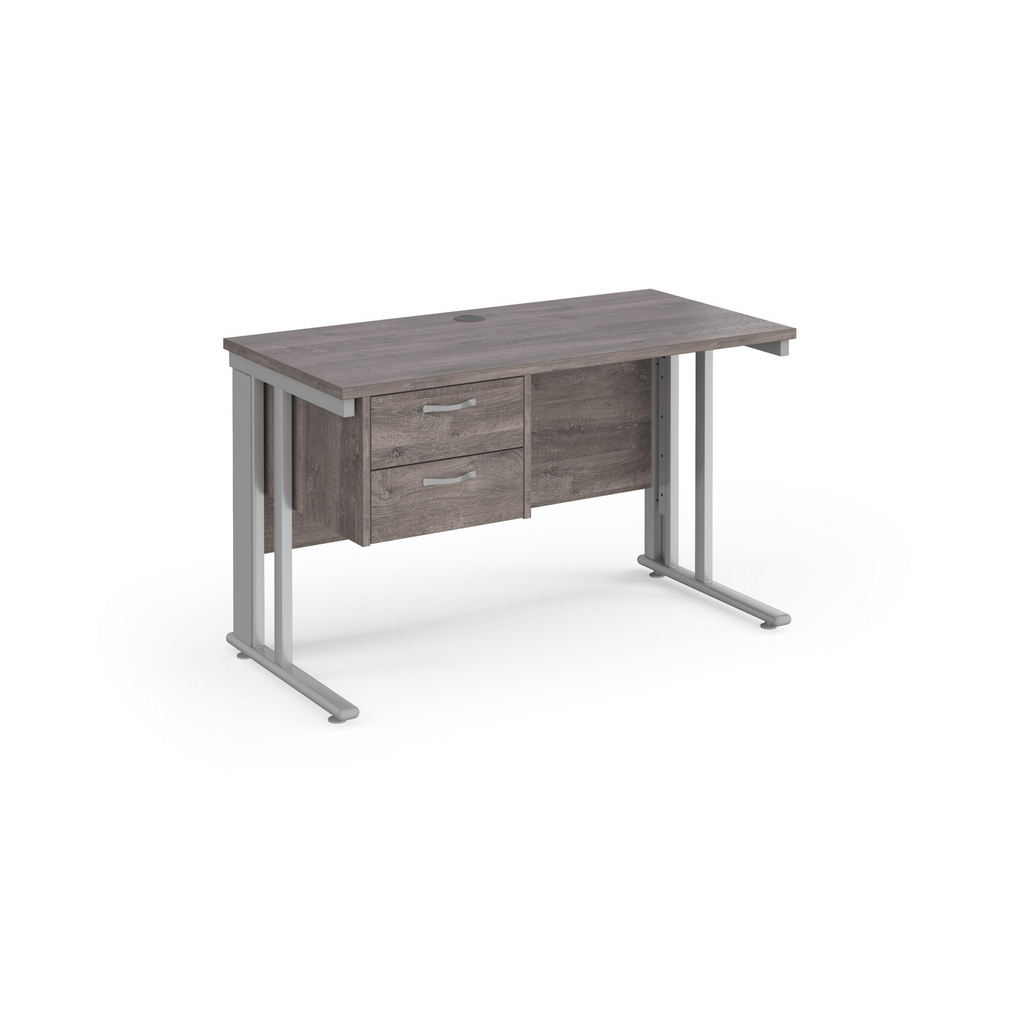 Picture of Maestro 25 straight desk 1200mm x 600mm with 2 drawer pedestal - silver cable managed leg frame leg, grey oak top