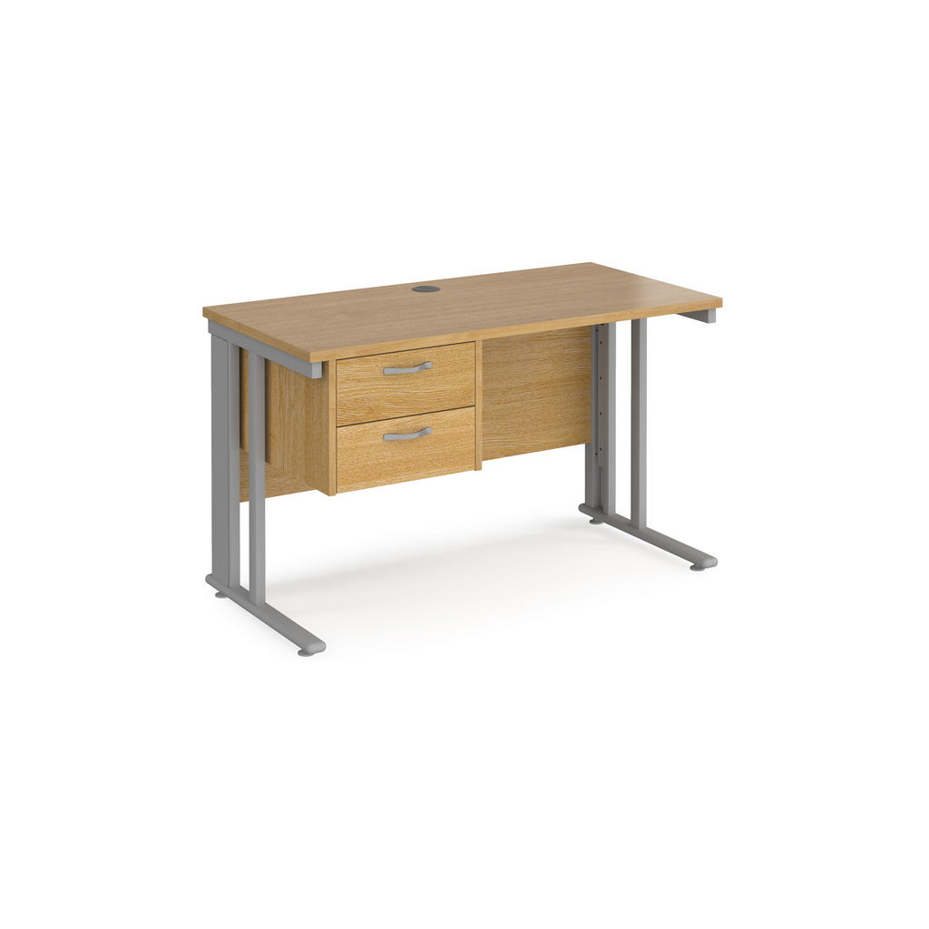 Picture of Maestro 25 straight desk 1200mm x 600mm with 2 drawer pedestal - silver cable managed leg frame, oak top