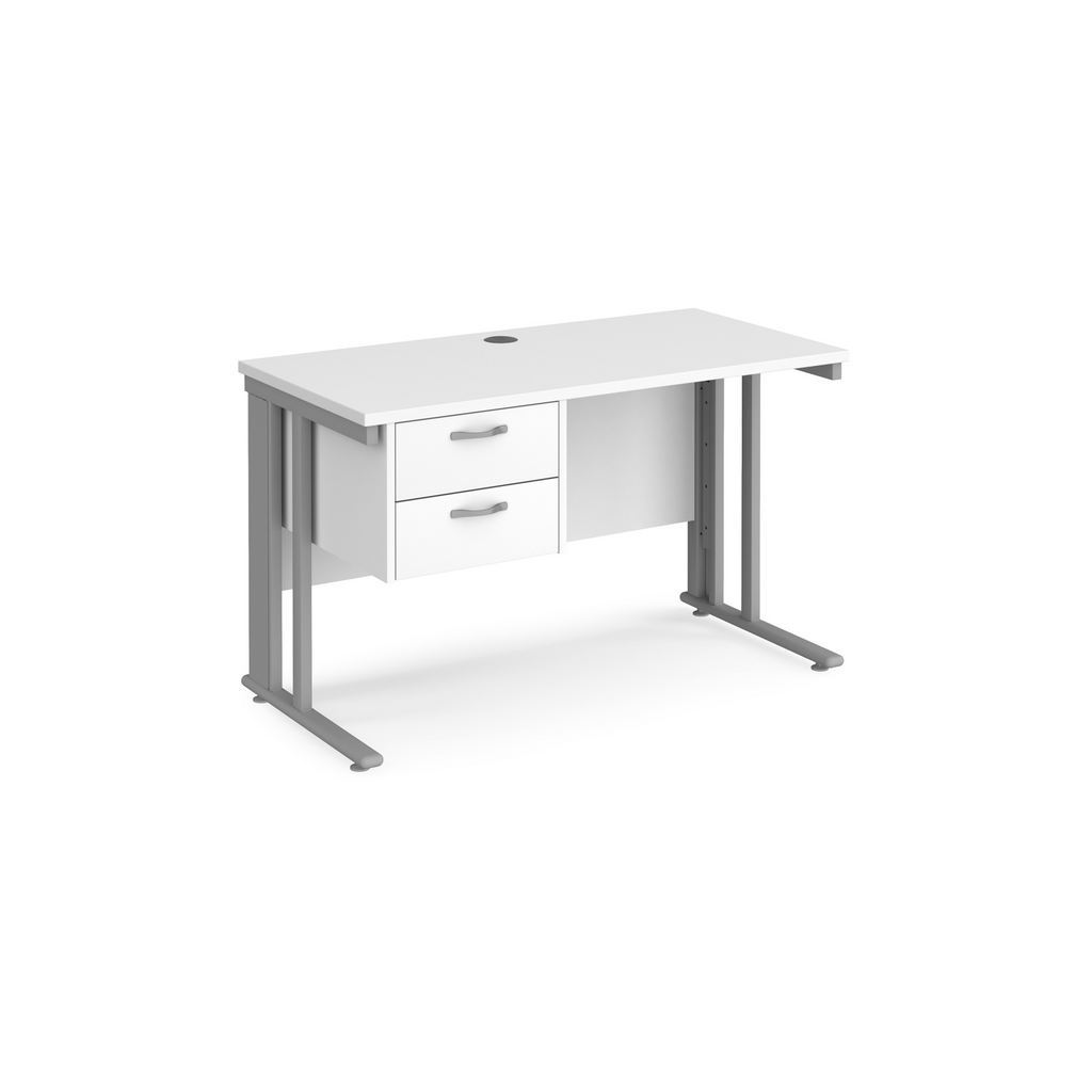 Picture of Maestro 25 straight desk 1200mm x 600mm with 2 drawer pedestal - silver cable managed leg frame, white top