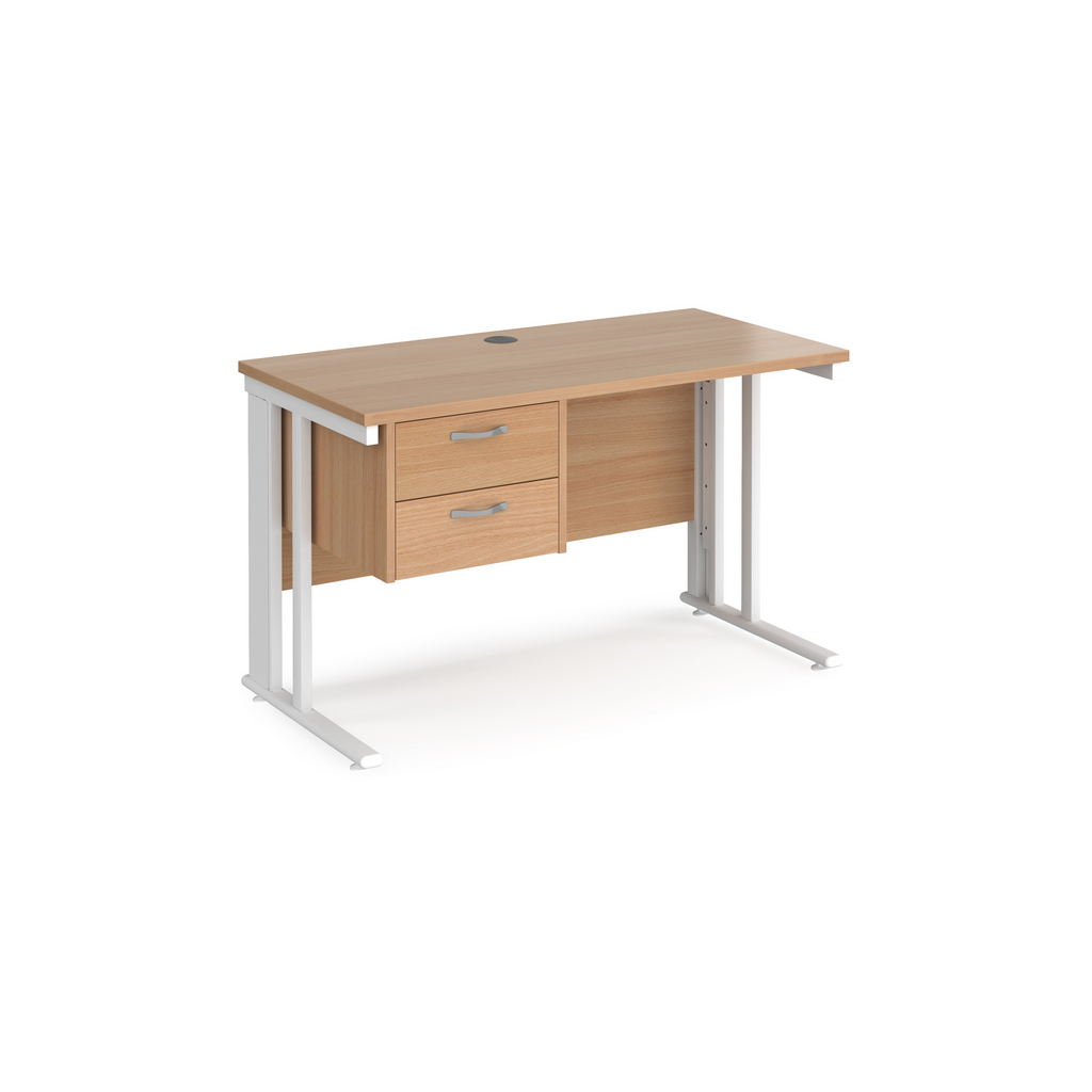 Picture of Maestro 25 straight desk 1200mm x 600mm with 2 drawer pedestal - white cable managed leg frame, beech top