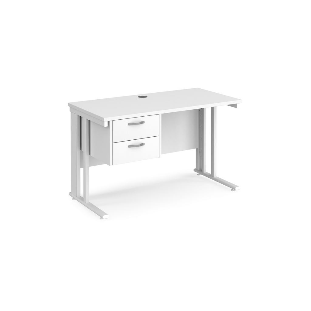 Picture of Maestro 25 straight desk 1200mm x 600mm with 2 drawer pedestal - white cable managed leg frame, white top