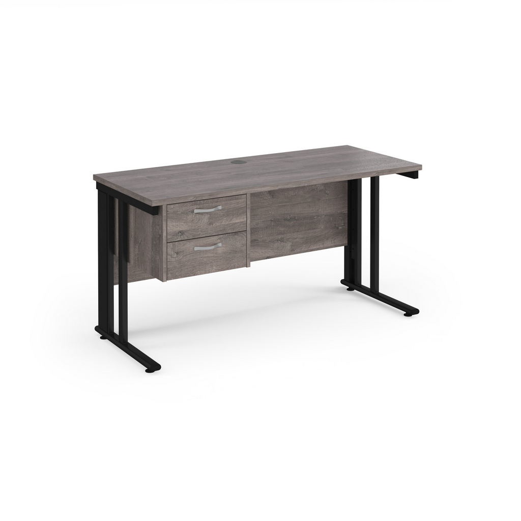 Picture of Maestro 25 straight desk 1400mm x 600mm with 2 drawer pedestal - black cable managed leg frame leg, grey oak top