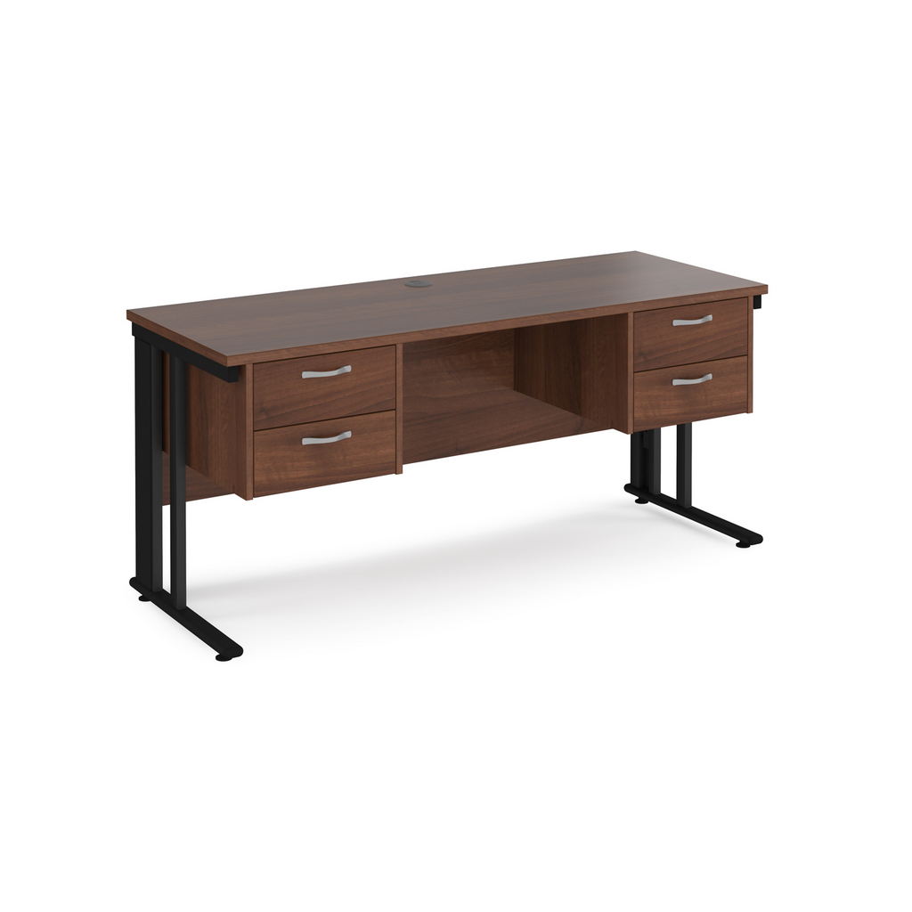 Picture of Maestro 25 straight desk 1600mm x 600mm with two x 2 drawer pedestals - black cable managed leg frame, walnut top