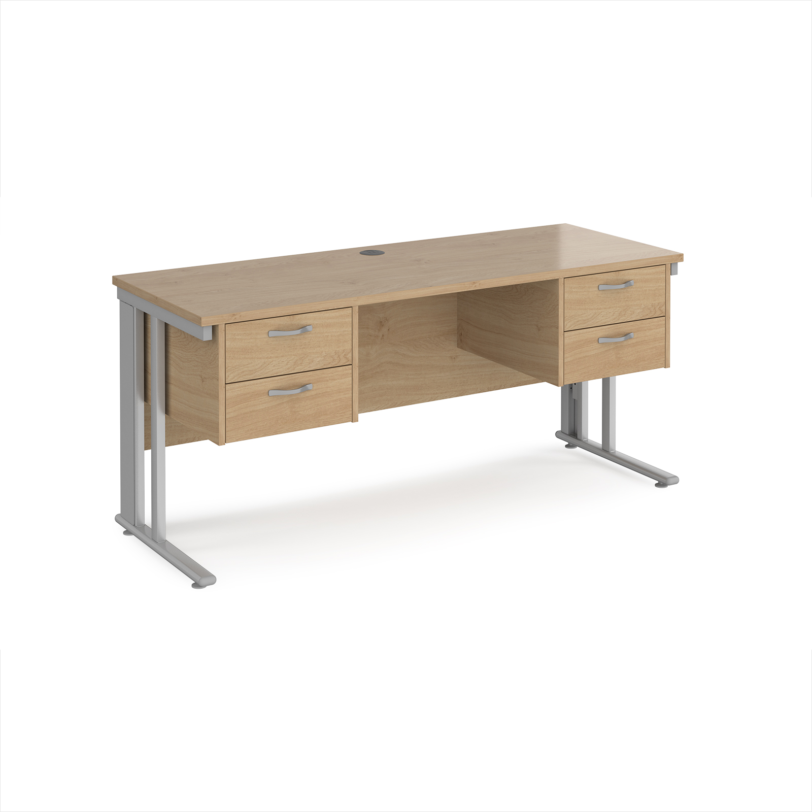 Picture of Maestro 25 straight desk 1600mm x 600mm with two x 2 drawer pedestals - silver cable managed leg frame leg, Kendal Oak Top