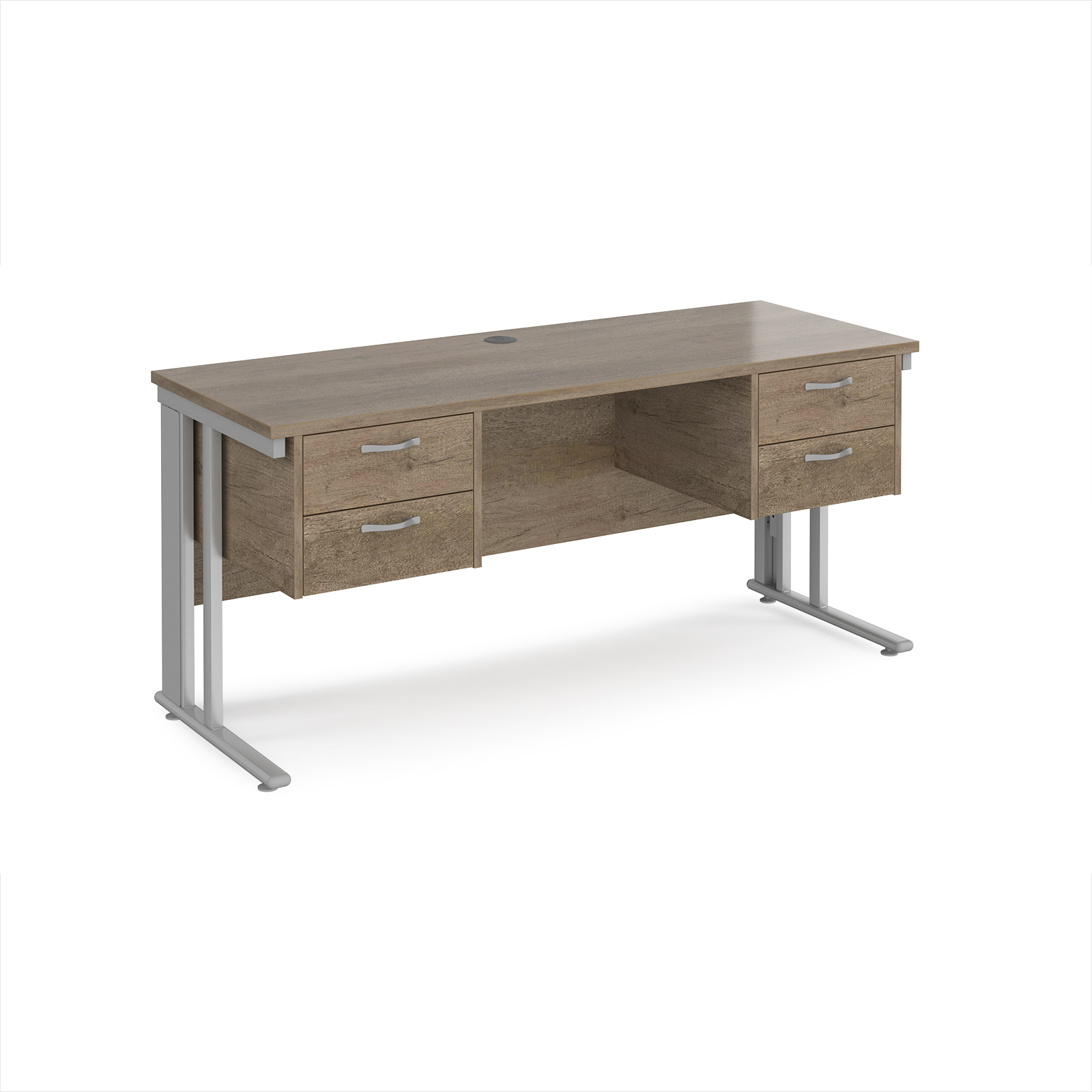 Picture of Maestro 25 straight desk 1600mm x 600mm with two x 2 drawer pedestals - silver cable managed leg frame leg, Nebraska Oak Top