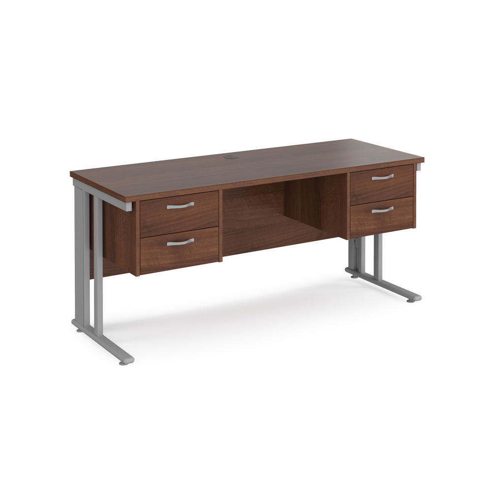 Picture of Maestro 25 straight desk 1600mm x 600mm with two x 2 drawer pedestals - silver cable managed leg frame, walnut top