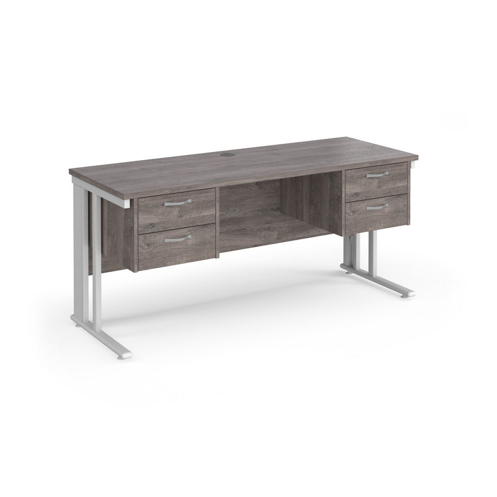 Picture of Maestro 25 straight desk 1600mm x 600mm with two x 2 drawer pedestals - white cable managed leg frame leg, grey oak top