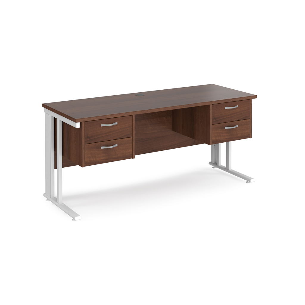 Picture of Maestro 25 straight desk 1600mm x 600mm with two x 2 drawer pedestals - white cable managed leg frame, walnut top