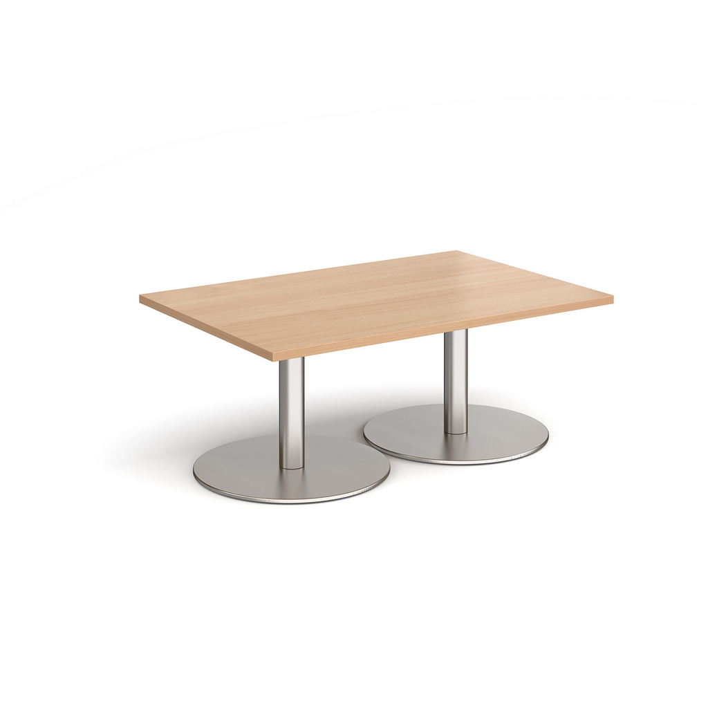 Picture of Monza rectangular coffee table with flat round brushed steel bases 1200mm x 800mm - beech