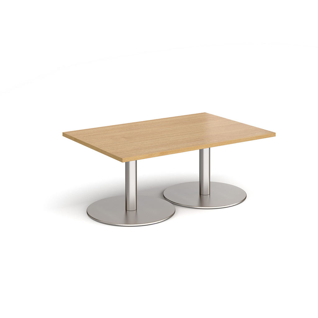 Picture of Monza rectangular coffee table with flat round brushed steel bases 1200mm x 800mm - oak