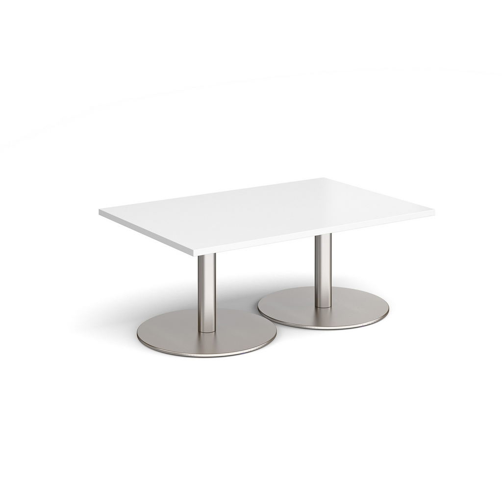 Picture of Monza rectangular coffee table with flat round brushed steel bases 1200mm x 800mm - white