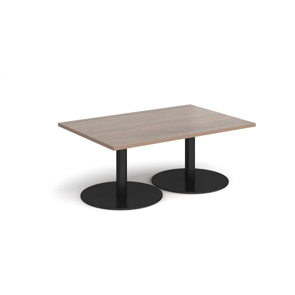 Picture of Monza rectangular coffee table with flat round black bases 1200mm x 800mm - barcelona walnut