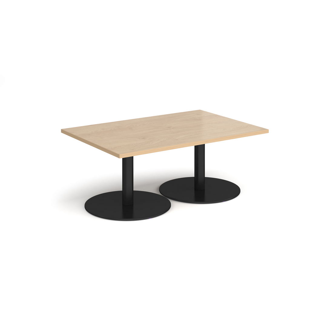 Picture of Monza rectangular coffee table with flat round black bases 1200mm x 800mm - kendal oak