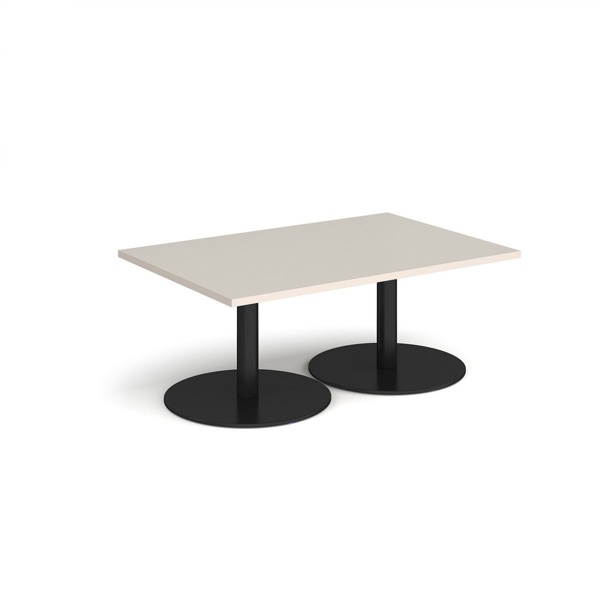 Picture of Monza rectangular coffee table with flat round black bases 1200mm x 800mm -  Light Grey