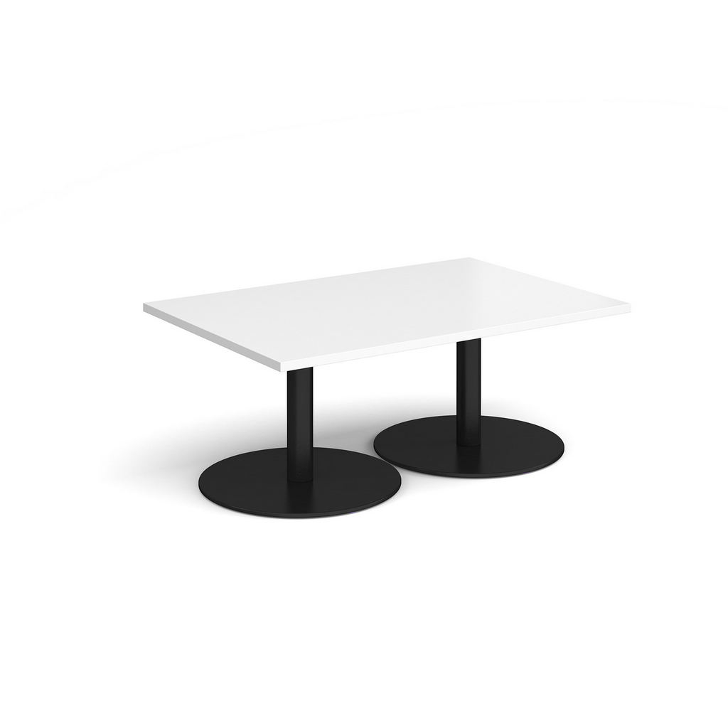Picture of Monza rectangular coffee table with flat round black bases 1200mm x 800mm - white