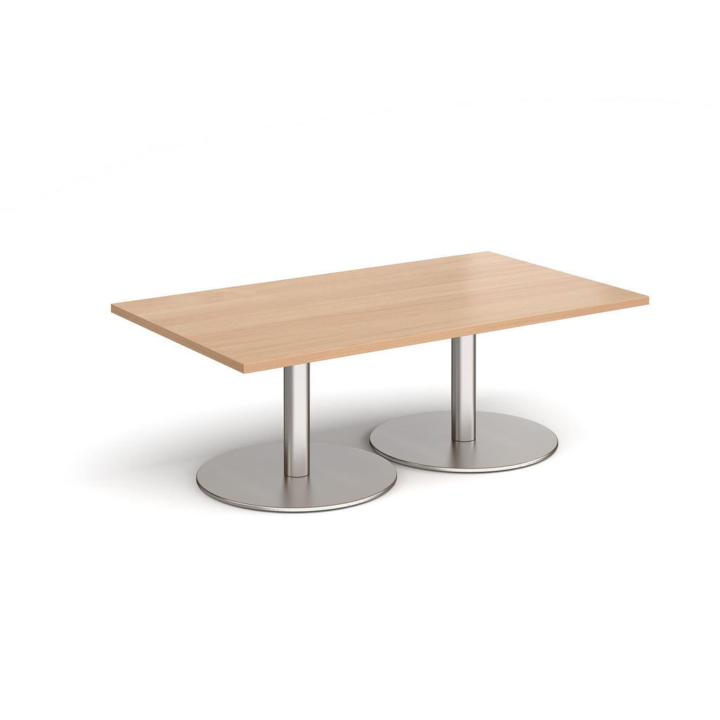Picture of Monza rectangular coffee table with flat round brushed steel bases 1400mm x 800mm - beech