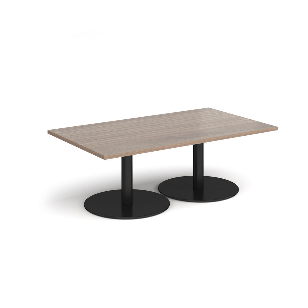 Picture of Monza rectangular coffee table with flat round black bases 1400mm x 800mm - barcelona walnut