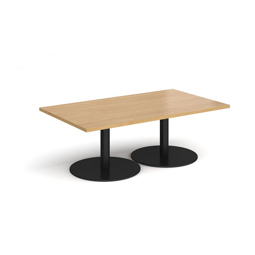 Picture of Monza rectangular coffee table with flat round black bases 1400mm x 800mm - oak