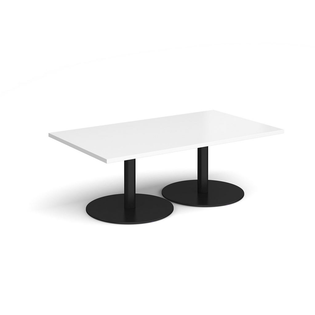 Picture of Monza rectangular coffee table with flat round black bases 1400mm x 800mm - white