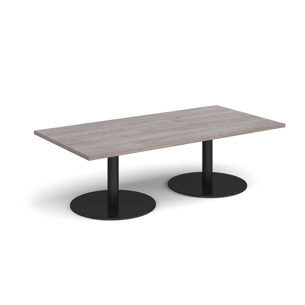 Picture of Monza rectangular coffee table with flat round black bases 1600mm x 800mm - grey oak