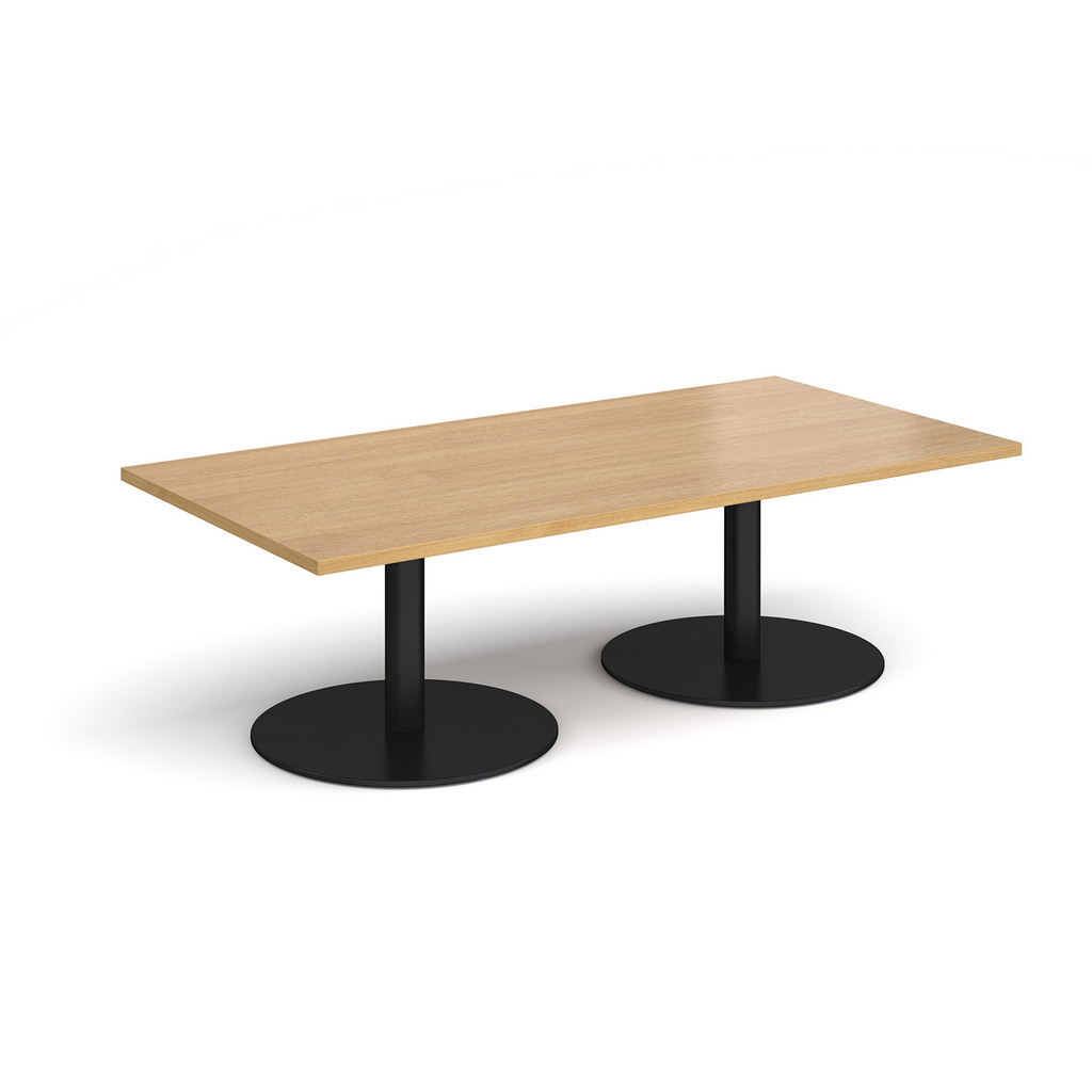 Picture of Monza rectangular coffee table with flat round black bases 1600mm x 800mm - oak