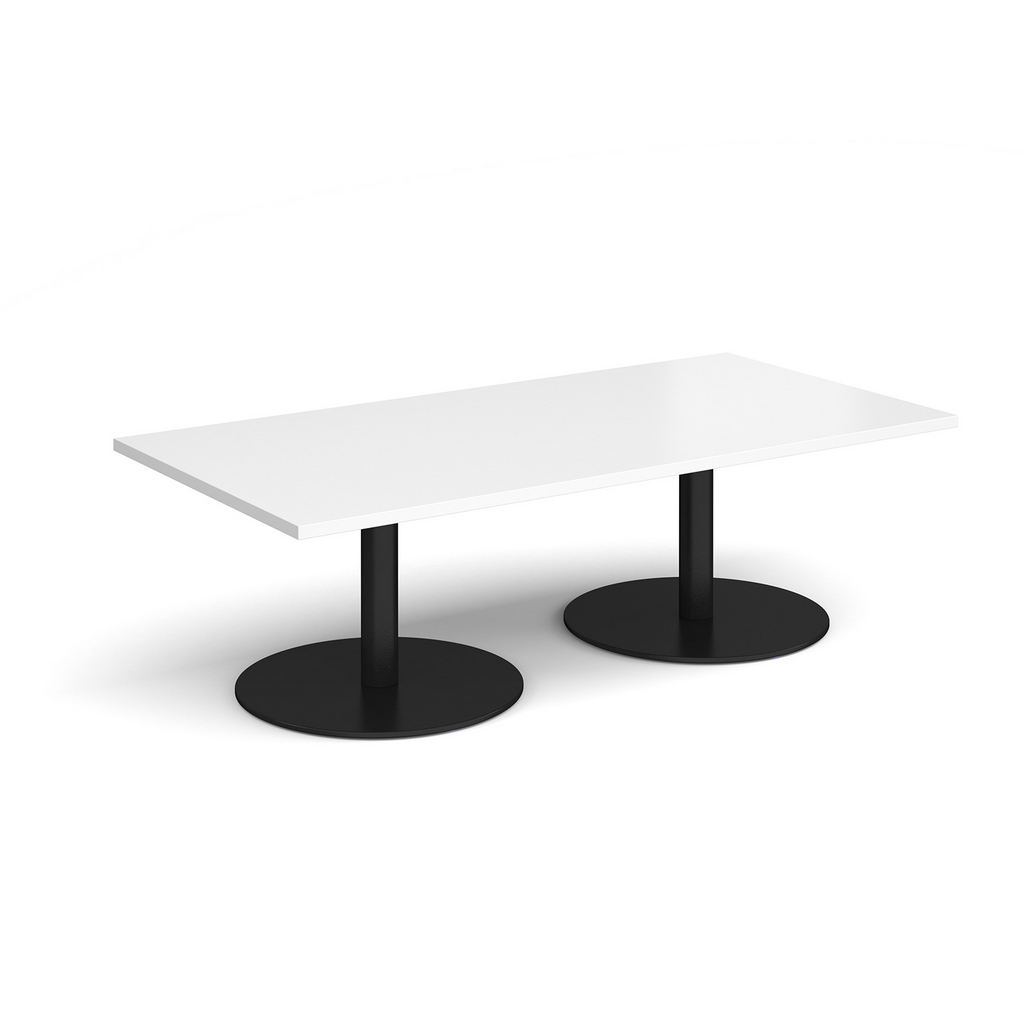 Picture of Monza rectangular coffee table with flat round black bases 1600mm x 800mm - white