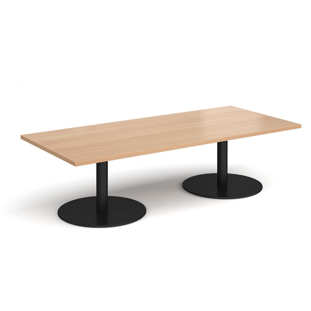 Picture of Monza rectangular coffee table with flat round black bases 1800mm x 800mm - beech