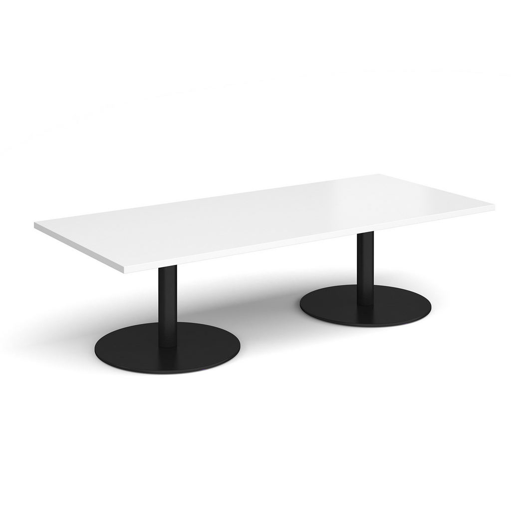 Picture of Monza rectangular coffee table with flat round black bases 1800mm x 800mm - white