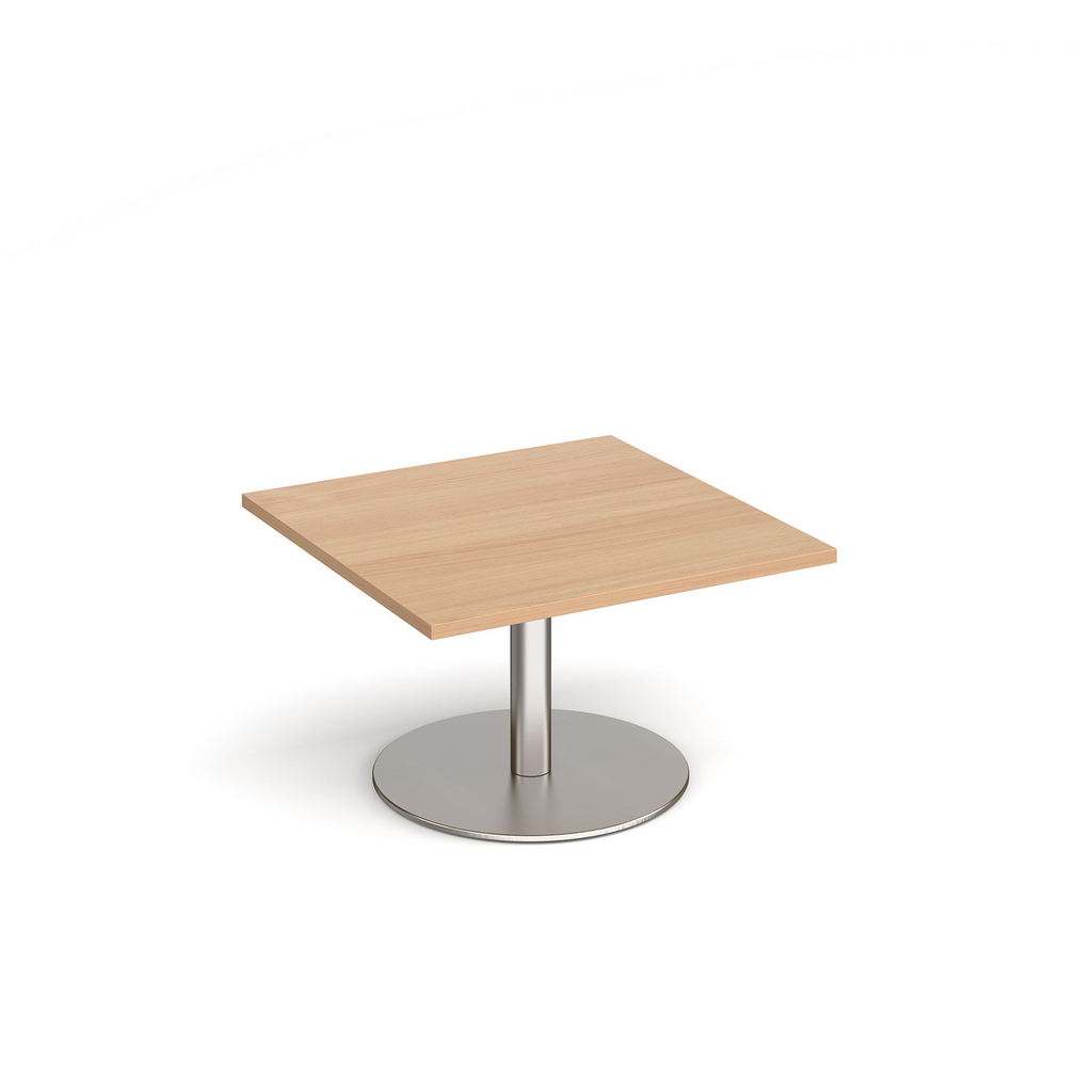 Picture of Monza square coffee table with flat round brushed steel base 800mm - beech