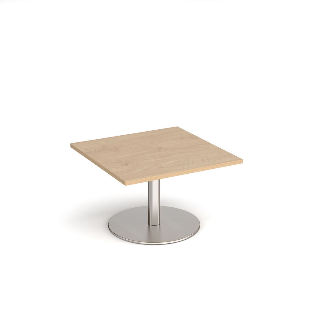 Picture of Monza square coffee table with flat round brushed steel base 800mm - kendal oak