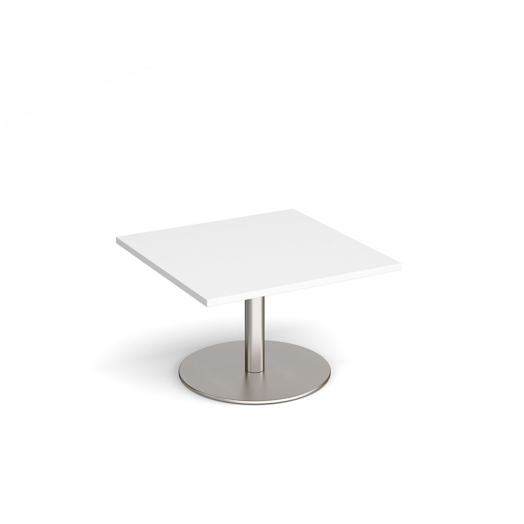 Picture of Monza square coffee table with flat round brushed steel base 800mm - white