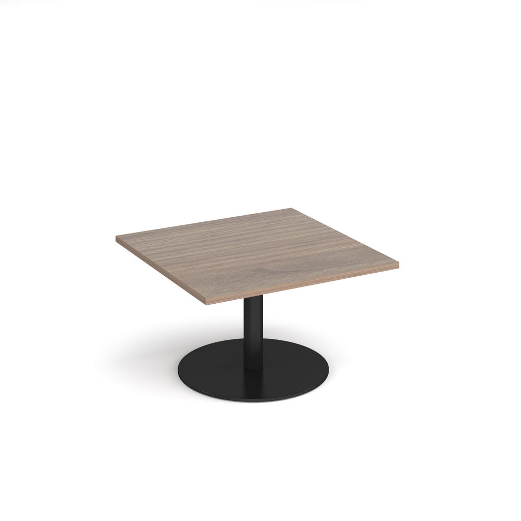 Picture of Monza square coffee table with flat round black base 800mm - barcelona walnut