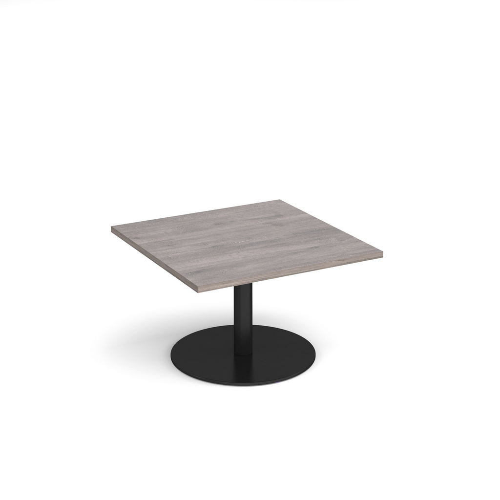 Picture of Monza square coffee table with flat round black base 800mm - grey oak