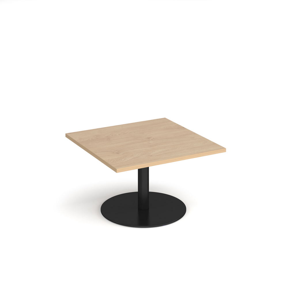 Picture of Monza square coffee table with flat round black base 800mm - kendal oak