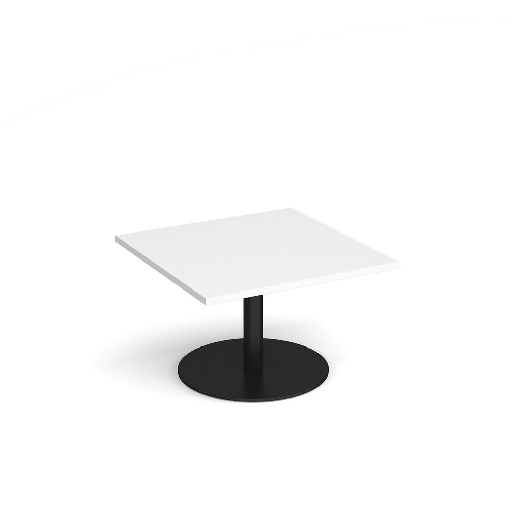 Picture of Monza square coffee table with flat round black base 800mm - white
