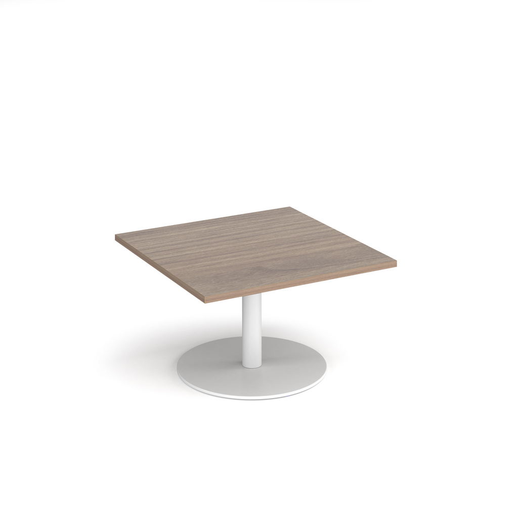 Picture of Monza square coffee table with flat round white base 800mm - barcelona walnut