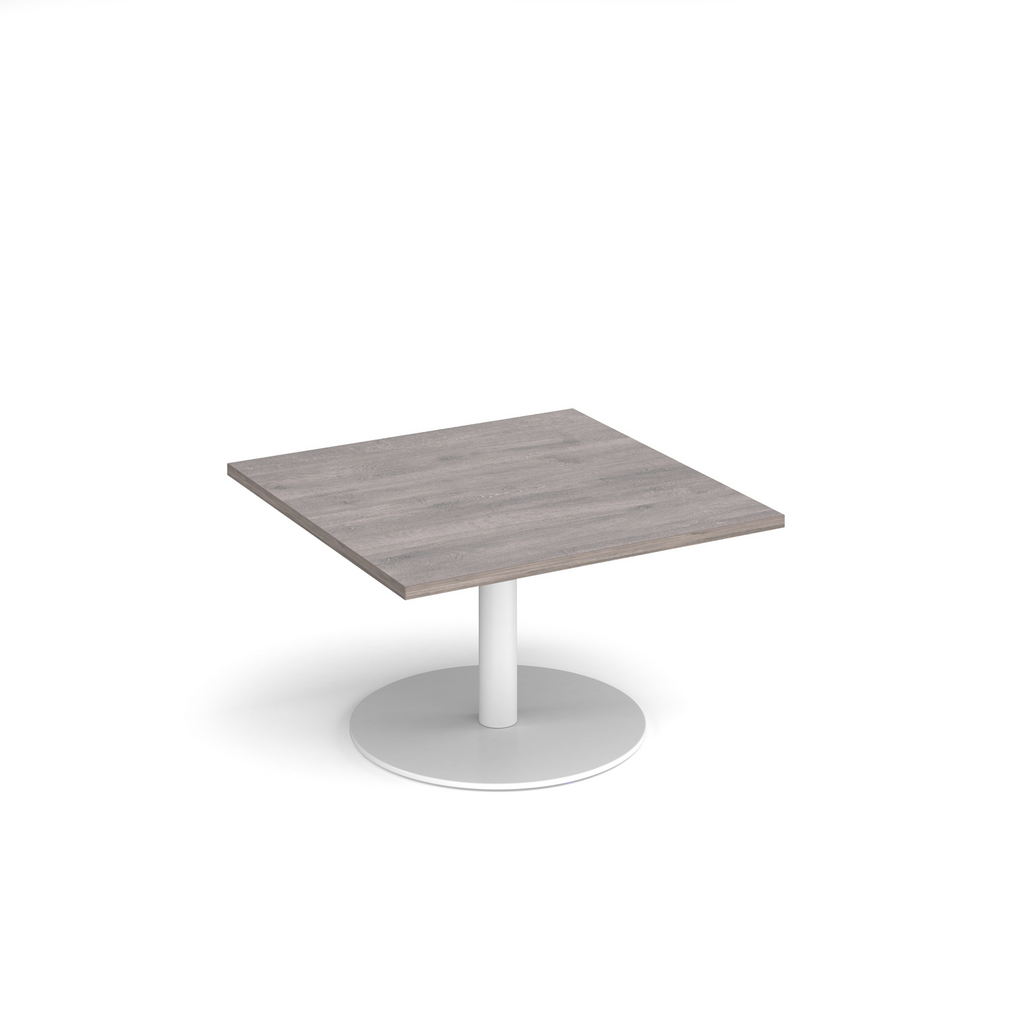 Picture of Monza square coffee table with flat round white base 800mm - grey oak