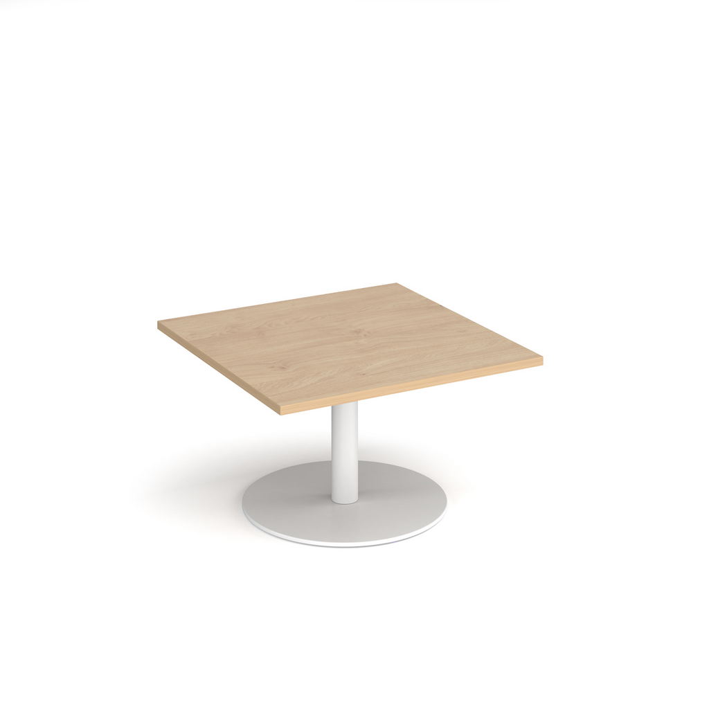 Picture of Monza square coffee table with flat round white base 800mm - kendal oak