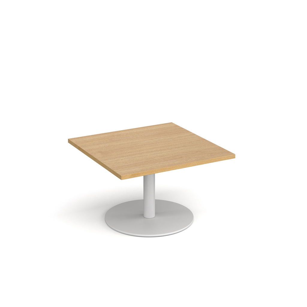 Picture of Monza square coffee table with flat round white base 800mm - oak