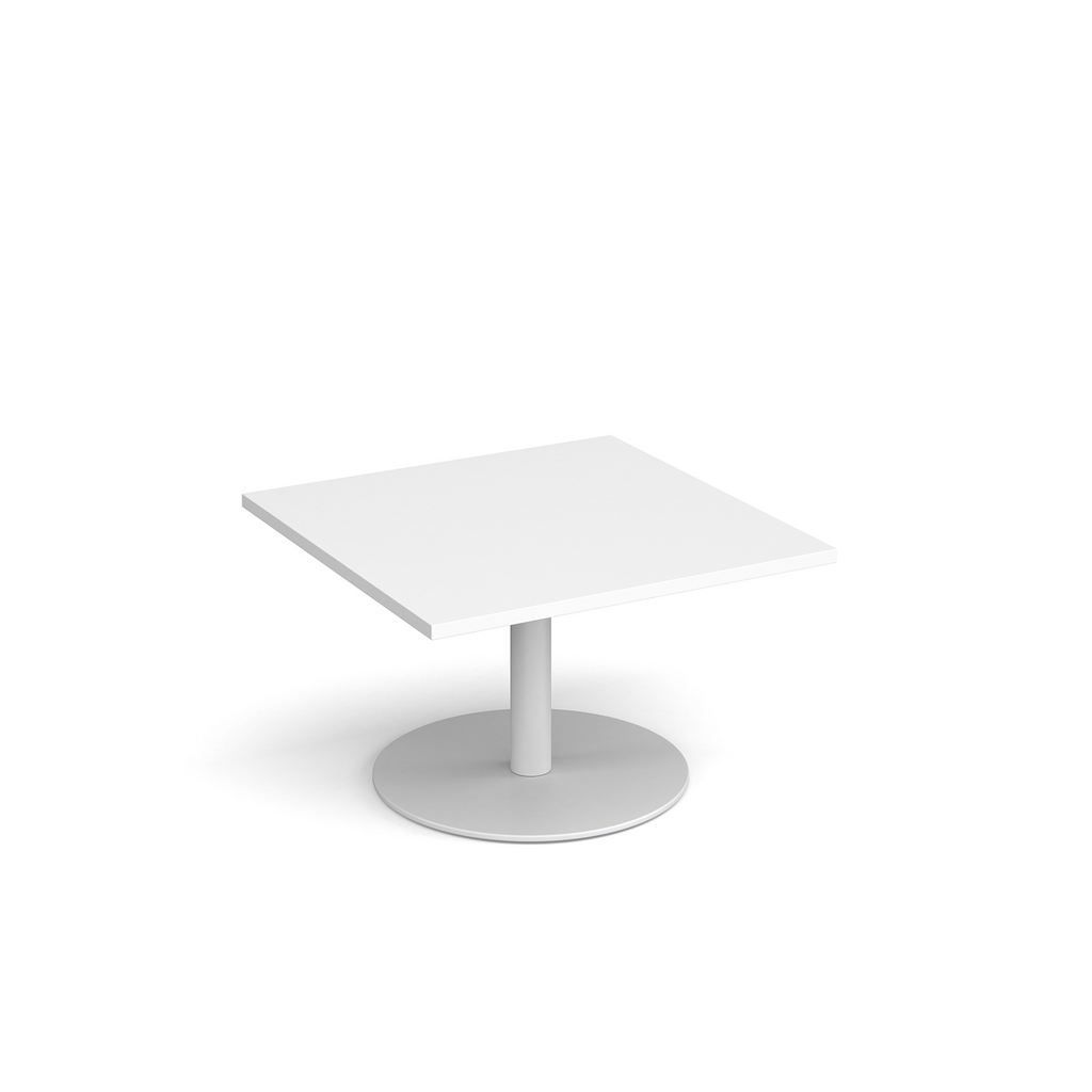 Picture of Monza square coffee table with flat round white base 800mm - white
