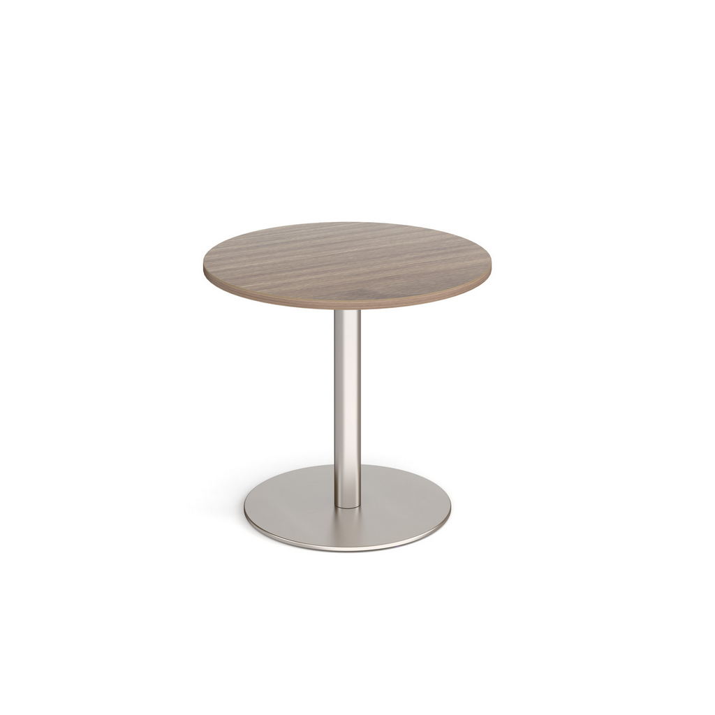 Picture of Monza circular dining table with flat round brushed steel base 800mm - barcelona walnut