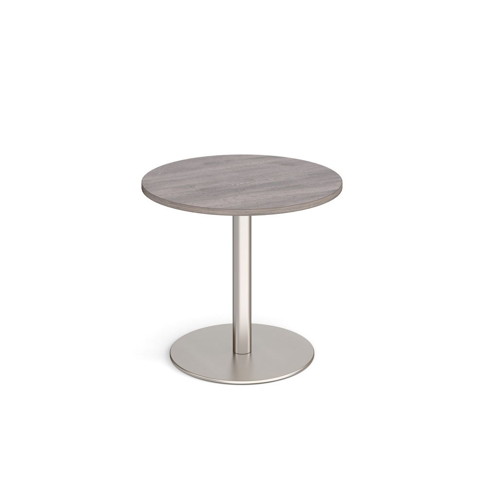 Picture of Monza circular dining table with flat round brushed steel base 800mm - grey oak