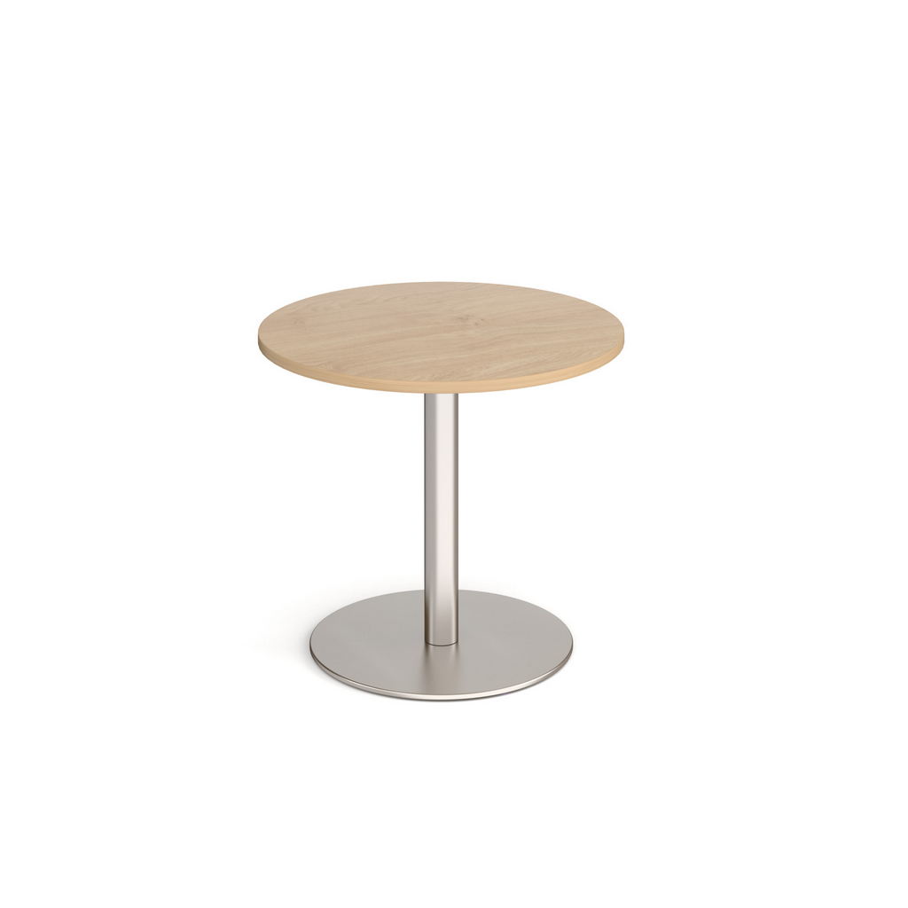 Picture of Monza circular dining table with flat round brushed steel base 800mm - kendal oak