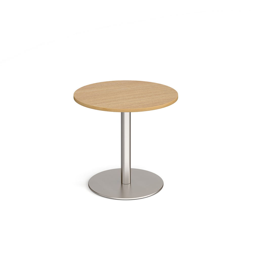 Picture of Monza circular dining table with flat round brushed steel base 800mm - oak