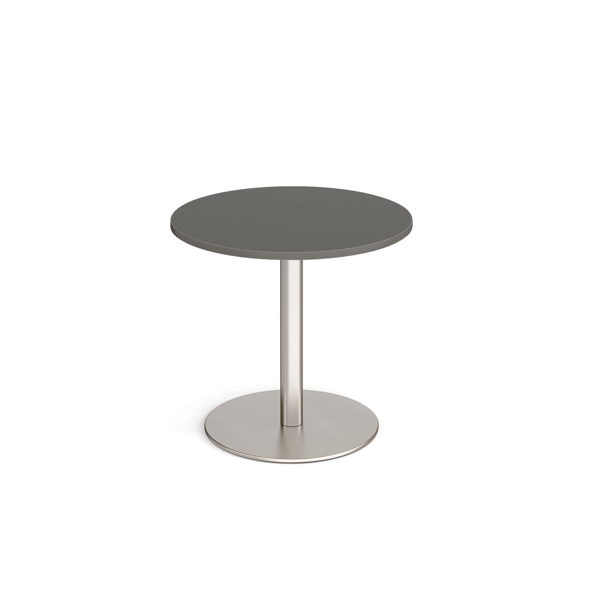 Picture of Monza square dining  table with flat round brushed steel base 800mm - Onyx Grey