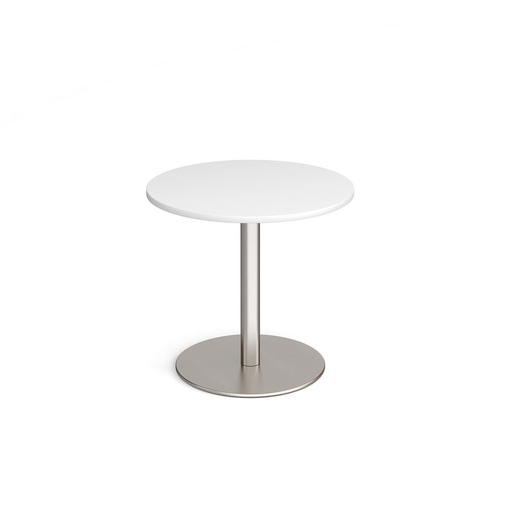 Picture of Monza circular dining table with flat round brushed steel base 800mm - white
