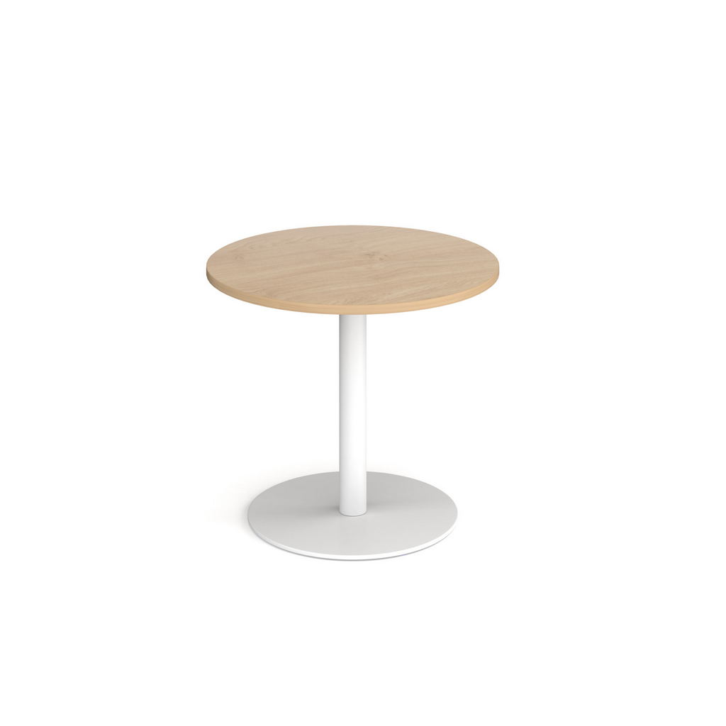 Picture of Monza circular dining table with flat round white base 800mm - kendal oak