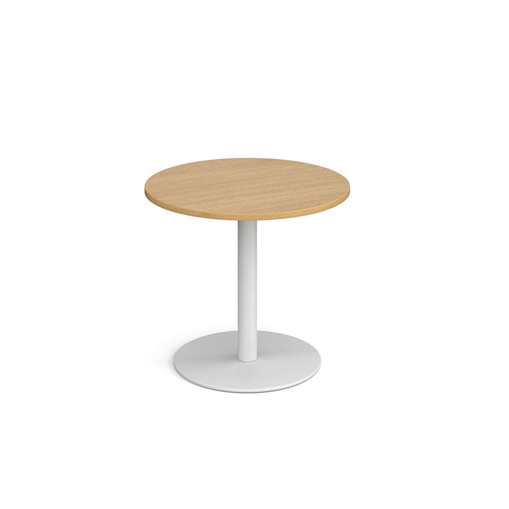 Picture of Monza circular dining table with flat round white base 800mm - oak